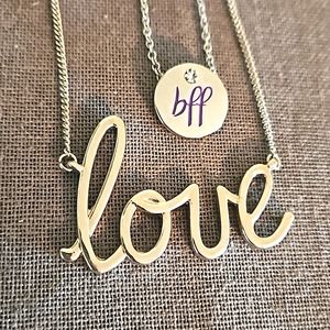 Set of 2 necklaces BFF & cursive Love Lia Sophia dainty silver tone nice!